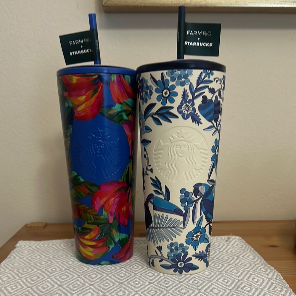 Starbucks Farm Rio Multicolor and Blue Floral Tumblers